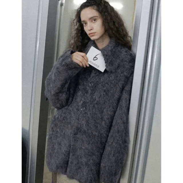 Perverze Teddy knit Coat グレーレディース