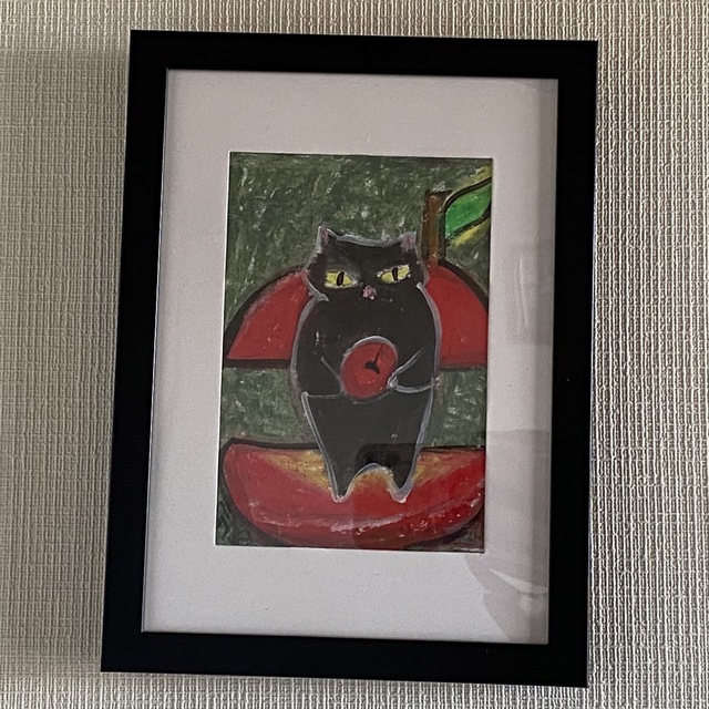 絵画。原画【黒猫:赤いリンゴの誘惑】