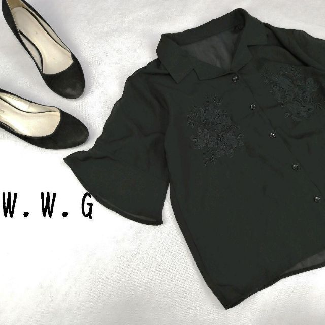 【W.W.G】バラ刺繍 柄シャツ モード ブラウス 花柄 オープンカラーシャツ
