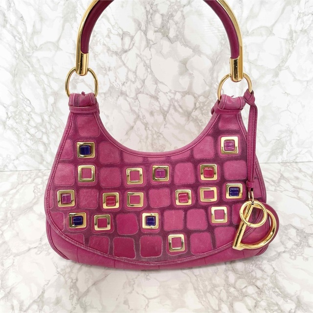 希少】Christian Dior ハンドバッグ ストーン ピンク D金具 割引 www