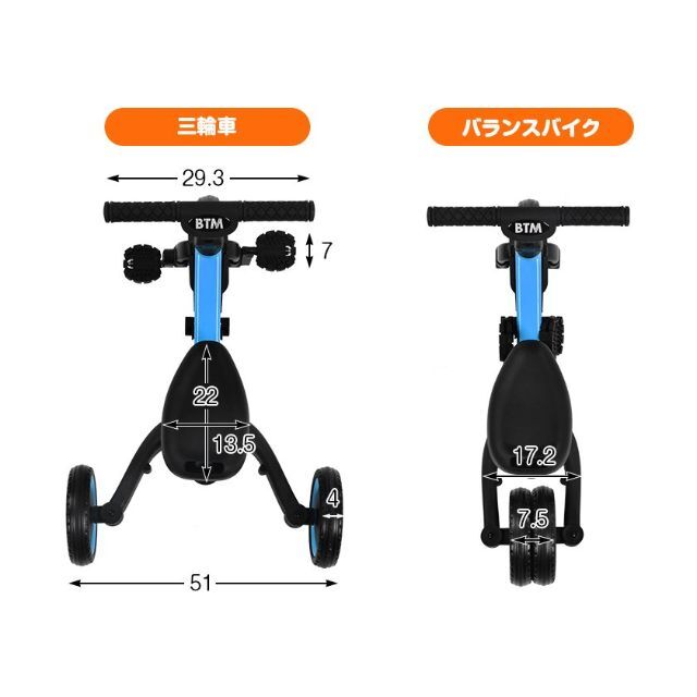 子供用三輪車 5in1 三輪車のりもの 押し棒付き バランスバイク 1284 キッズ/ベビー/マタニティの外出/移動用品(三輪車)の商品写真