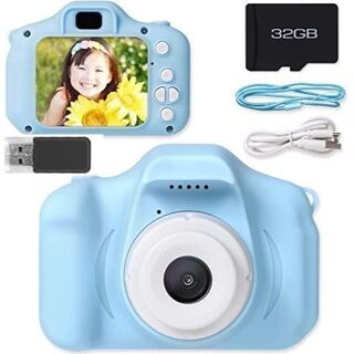 キッズカメラ 子供用カメラ デジタル 2.0インチ USB充電 32GB ブルー(コンパクトデジタルカメラ)