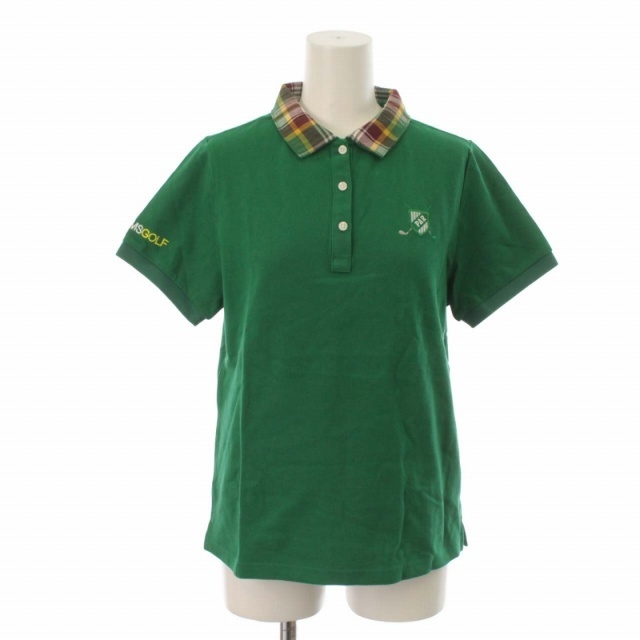 ビームスゴルフ ポロシャツ プルオーバー 衿チェック 半袖 L 緑