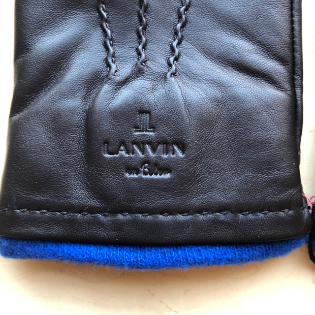 LANVIN en Bleu(ランバンオンブルー)の★新品★ランバンオンブルー　メンズ　高級レザー手袋　羊革　カシミヤ　黒×ブルー メンズのファッション小物(手袋)の商品写真