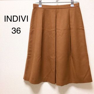 インディヴィ(INDIVI)のINDIVI 36 タックフレアスカート 日本製 インディヴィ ワールド ウール(ひざ丈スカート)