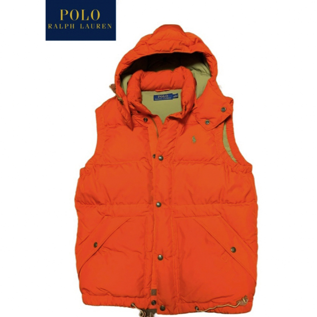 POLO RALPH LAUREN(ポロラルフローレン)の【美品】ラルフローレン/ダウンベストフード付164〜170cmオレンジ/肉厚極暖 メンズのジャケット/アウター(ダウンベスト)の商品写真