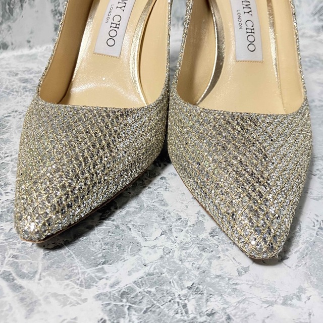 ほぼ美品】JIMMY CHOO ジミーチュウ シルバーグリッター箱&袋付き-