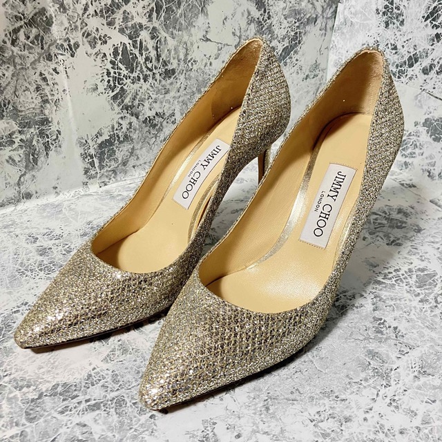 【ほぼ美品】JIMMY CHOO  ジミーチュウ　シルバーグリッター箱\u0026袋付き