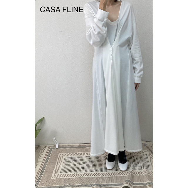 CASA FLINE - カーサフライン スウェット地スナップ釦付ロングワンピース／ホワイト free