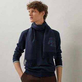 HERMES ハイランズ マフラー ユニセックス 濃紺 新品未使用
