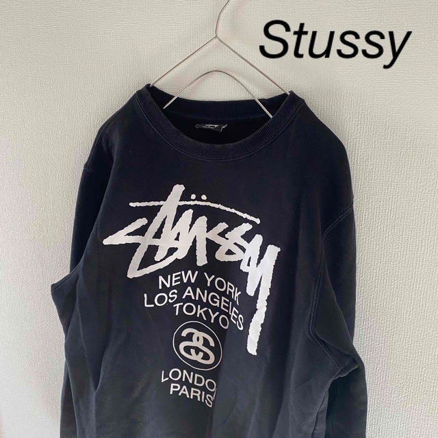 ステューシー ロゴ刺繍 スウェット M 黒 STUSSY トレーナー メンズ   【230414】