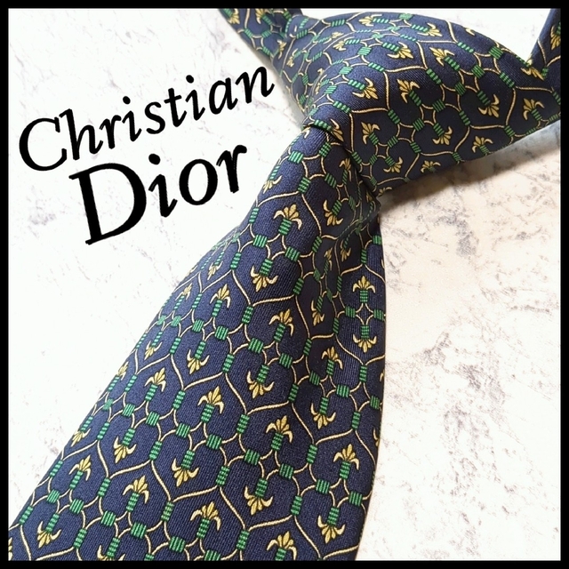 高級ネクタイ✨️美品✨️】Christian Dior ネイビー系 総柄 - www