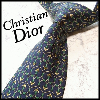 クリスチャンディオール(Christian Dior)の美品 ディオール ブランドネクタイ 紺 総柄 シルク ビジネス(ネクタイ)