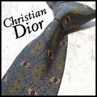 クリスチャンディオール(Christian Dior)の美品 ディオール ブランドネクタイ 紺 緑 ペイズリー柄 シルク ビジネス(ネクタイ)