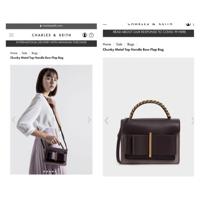 Charles and Keith(チャールズアンドキース)の海外限定色　チャールズ＆キース　ボウトップハンドルバッグ　モーブ　バイカラー レディースのバッグ(ショルダーバッグ)の商品写真