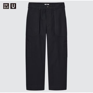 ユニクロ(UNIQLO)のユニクロU ワイドフィットベイカーパンツ　ブラックW88cm(ワークパンツ/カーゴパンツ)