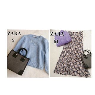 ザラ(ZARA)のZARA パフスリーブニット ブルー S クロップド丈(ニット/セーター)