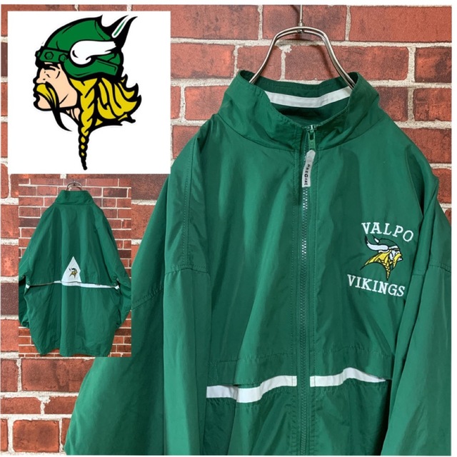 39s【激レア】90's VALPO VIKINGS 刺繍ロゴ　ナイロンジャケット　緑