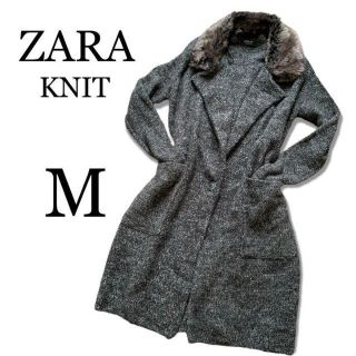 ザラ(ZARA)のZARA KNITファー付ロングコート ニット フェイクファー 長袖 秋 冬 M(ロングコート)