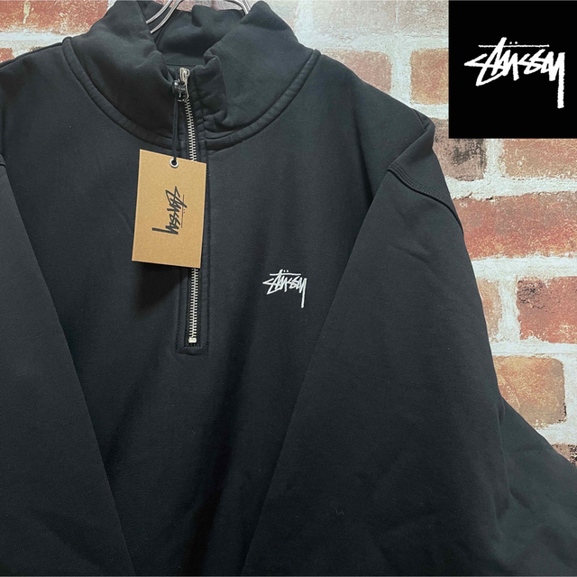 Stussy ハーフジップスウェット 黒 XL 海外モデル-