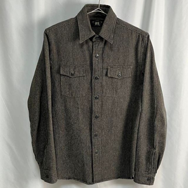 【希少】RRL BLACK STRIPE WORK SHIRT 猫目 黒ラッカー