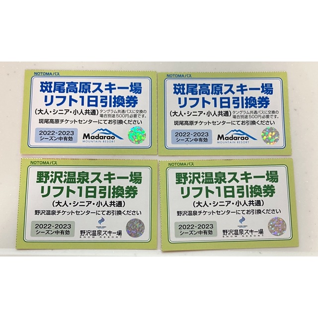 施設利用券【専用】野沢温泉スキー場 & 斑尾高原スキー場 リフト券セット