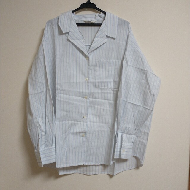 ゆったり柔らか 新品 ビックシルエット 長袖 シャツ ホワイト ブルー