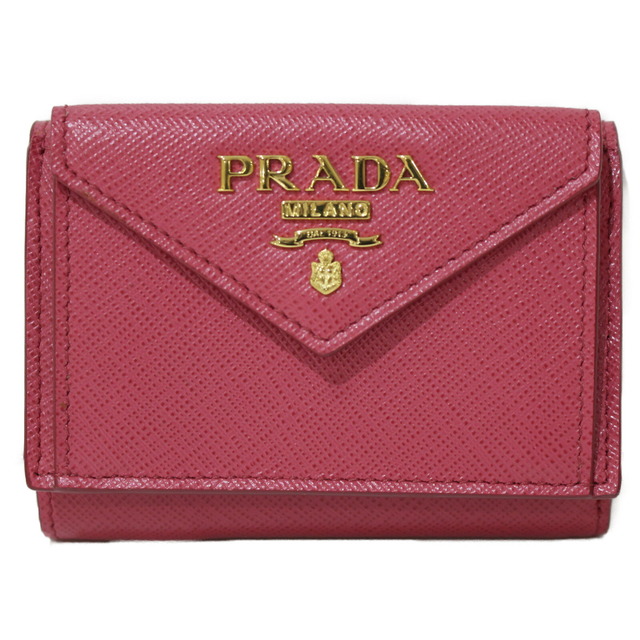 【箱・ギャラあり】PRADA　プラダ　サフィアーノ三つ折り財布　折りたたみ財布　コンパクトウォレット　1MH021　ピンク　レディース　ギフト　プレゼント包装可松前R56店