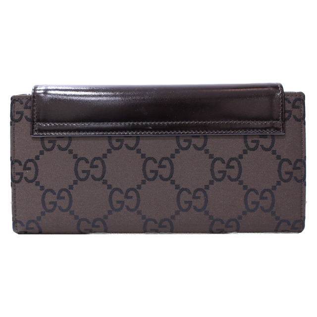 箱あり】GUCCI 二つ折り長財布 キャンバス×レザー ダークブラウン 長