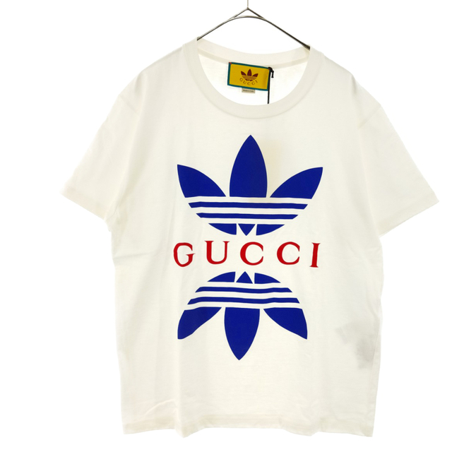 限定販売】 Gucci GUCCI グッチ ×adidas Cotton Jersey T-Shirt アディダス ロゴプリントクルーネック半袖T シャツ 548334-XJEMJ ホワイト Tシャツ+カットソー(半袖+袖なし)