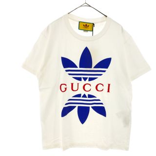 グッチ(Gucci)のGUCCI グッチ ×adidas Cotton Jersey T-Shirt アディダス ロゴプリントクルーネック半袖Tシャツ 548334-XJEMJ ホワイト(Tシャツ/カットソー(半袖/袖なし))