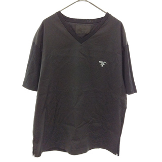 プラダ(PRADA)のPRADA プラダ 22SS コットンジャージーロゴVネック 半袖Tシャツ カットソー ブラック UJN804(Tシャツ/カットソー(半袖/袖なし))