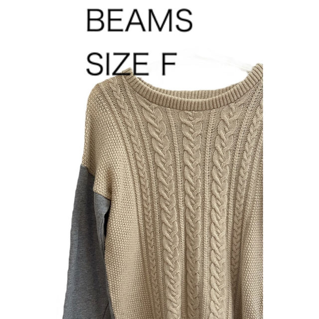 BEAMS(ビームス)のBEAMS ビームス ケーブルニット セーター 切替え ツートン サイズF レディースのトップス(ニット/セーター)の商品写真