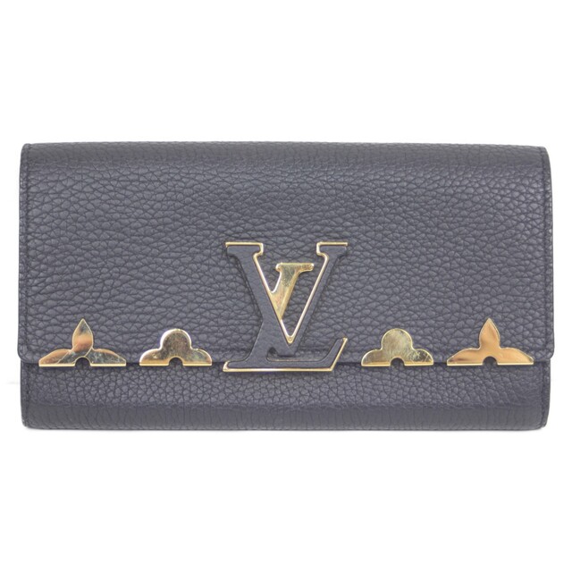 レディースLOUIS VUITTON ポルトフォイユ・カプシーヌ M64551 ブラック ゴールド レザー レディース ウィメンズ 人気 ブランド 長財布 モノグラムフラワー LV ボタン 松前R56号店