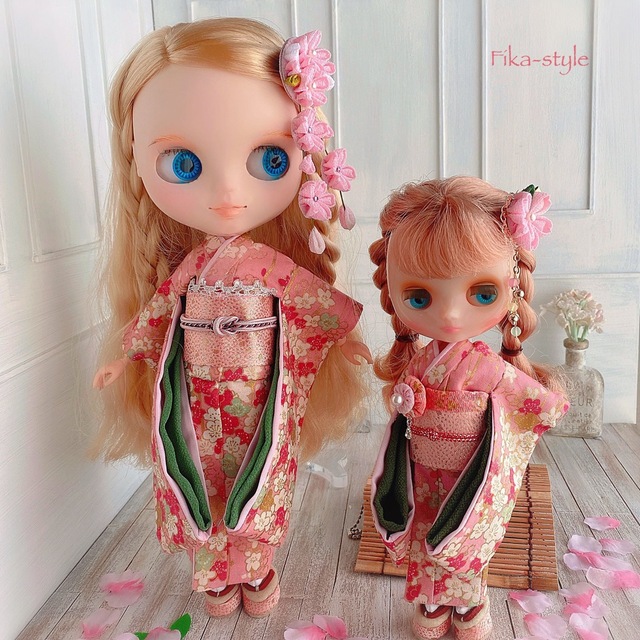 零れ桜の振袖セット🌸ミディブライスサイズ ハンドメイドのぬいぐるみ/人形(その他)の商品写真