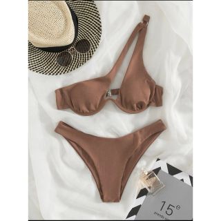 リブ アンダーワイヤー ワンショルダー ビキニ水着(水着)