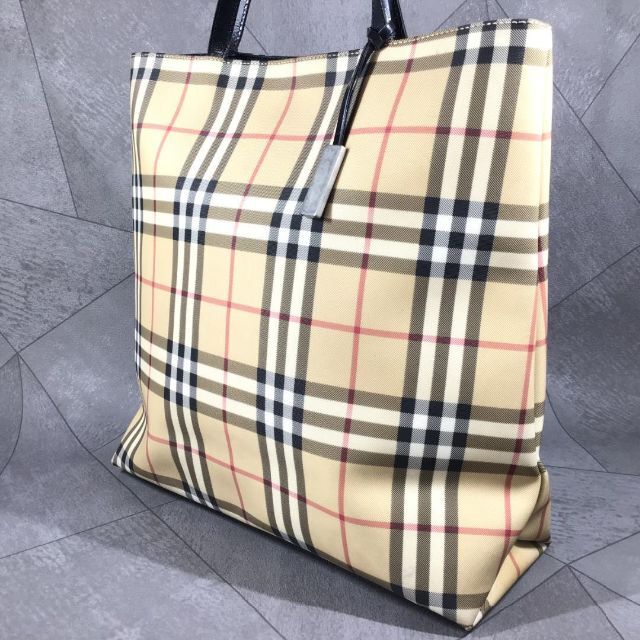 和風 バーバリー PVC×レザー ハンドバッグ ノバチェック ベージュ
