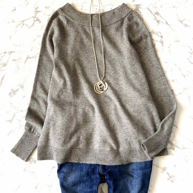 美品♪ドゥロワー Aライン カシミヤニット ボートネック ラメ 灰色