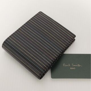 ポールスミス(Paul Smith)の未使用　PS ポールスミス　二つ折り財布　本革　ウォレット　マルチストライプ　黒(折り財布)