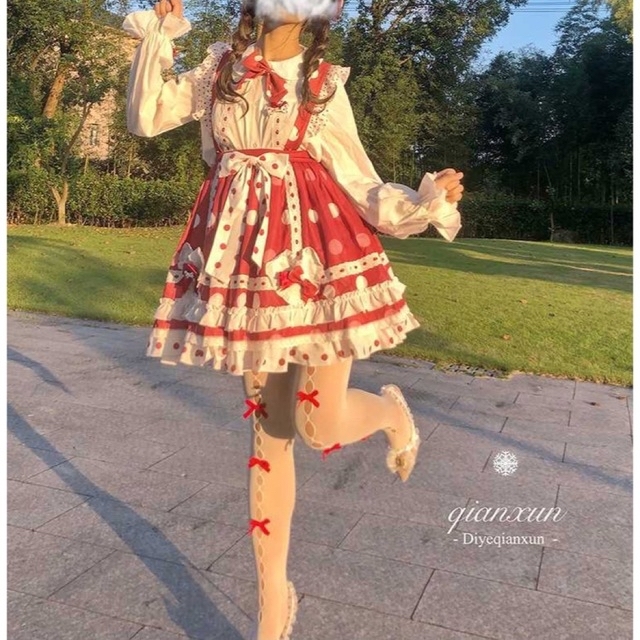 Angelic Pretty - レッドリボンのレースストッキング ロリータレース
