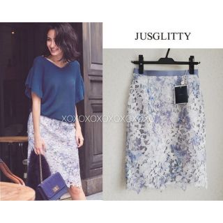 JUSGLITTY - 新品タグ付き♡JUSGLITTY レースプリントタイトスカートの