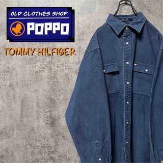 TOMMY HILFIGER - トミーヒルフィガー☆フラッグ刺繍ロゴダブルポケット格子コーデュロイシャツ 90s