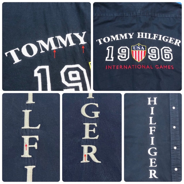 TOMMY HILFIGER(トミーヒルフィガー)の【トミーヒルフィガー】1996USA刺繍ビッグロゴフラッグ刺繍ロゴシャツ 90s メンズのトップス(シャツ)の商品写真