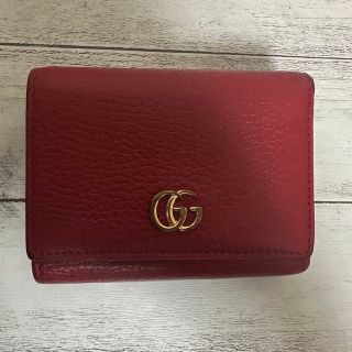 グッチ(Gucci)の GUCCI コンパクトウォレット マーモント GG  レッド 折り財布(折り財布)