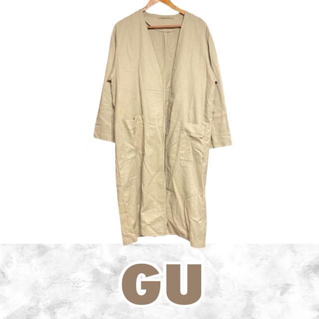 GU(ジーユー)のGU 長袖 ロングコート カーキ 【S】カジュアル ゆったり ボタンなし メンズのジャケット/アウター(ノーカラージャケット)の商品写真