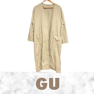 GU - GU 長袖 ロングコート カーキ 【S】カジュアル ゆったり ボタンなし