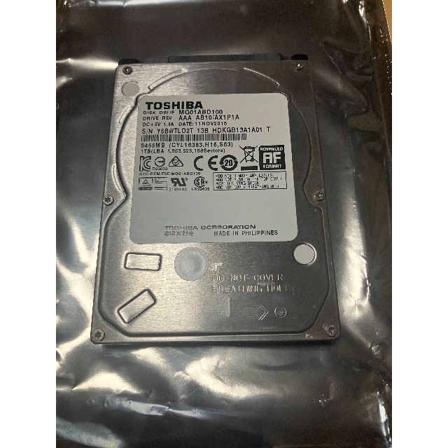 東芝(トウシバ)のHDD 2.5-inch TOSHIBA 1.0TB SATA（ジャンク） スマホ/家電/カメラのPC/タブレット(PC周辺機器)の商品写真