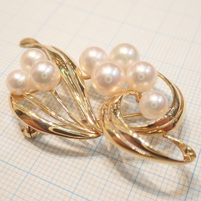 MIKIMOTO(ミキモト)の■K14YG ミキモトあこや真珠ブローチ　9.4g■風車タイプ■パール8pc■ レディースのアクセサリー(ブローチ/コサージュ)の商品写真