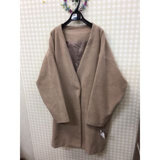 【新品】4LノーカラーVネックロングチェスターコート(チェスターコート)