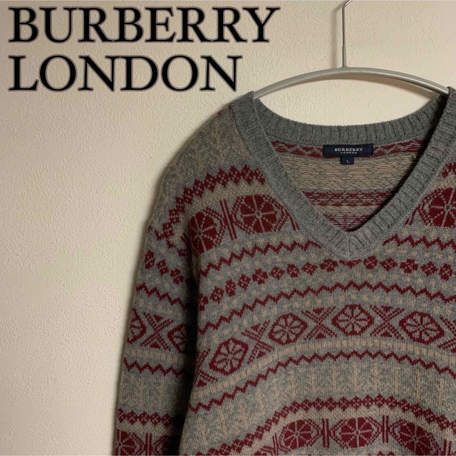 BURBERRY(バーバリー)の【美品】BURBERRY バーバリー　カシミヤ混　ラムウール　ニット　ロゴ　刺繍 メンズのトップス(ニット/セーター)の商品写真